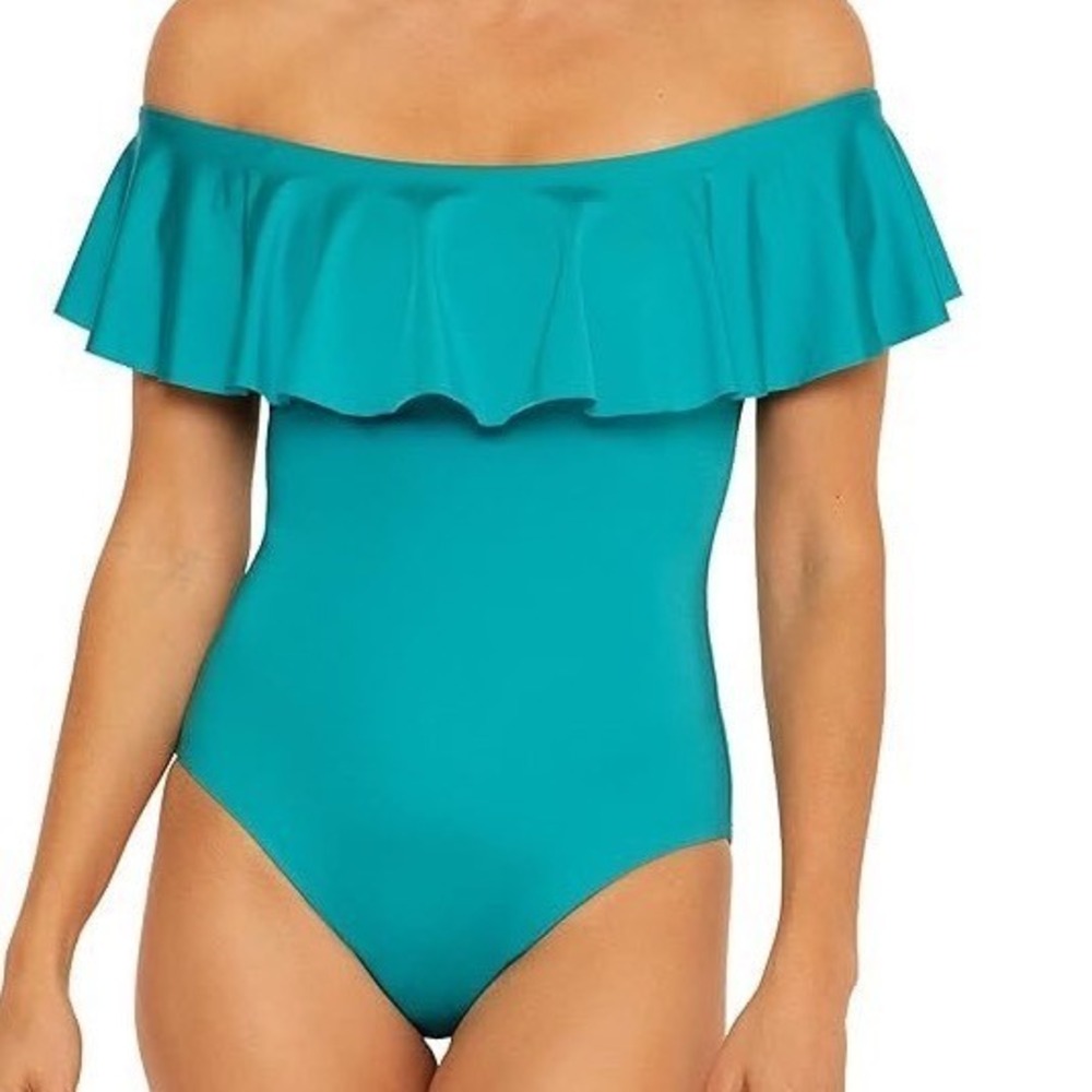 Trina‎ Turk Teal/Turquoise Ruffle Monaco One Piece Swimsuit Women's Size 2